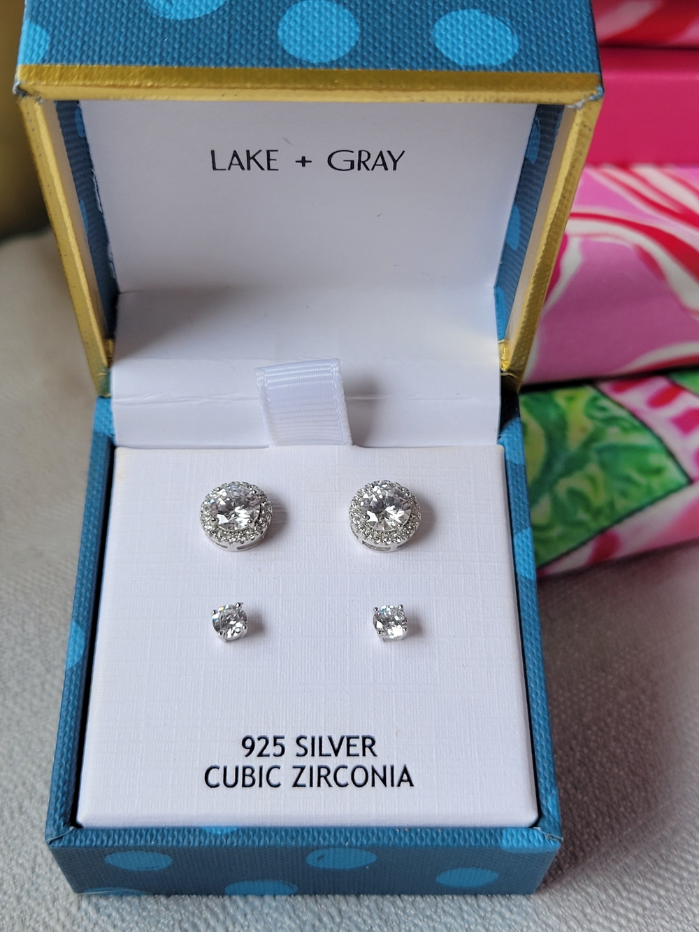Lake + Gray Sterling Silver Cubic Zirconia Stud Earring Set